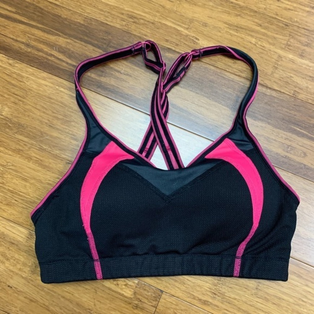 Moving Comfort Sports Bra 300481 Womens XS Black Pink Impact Support Cross Back